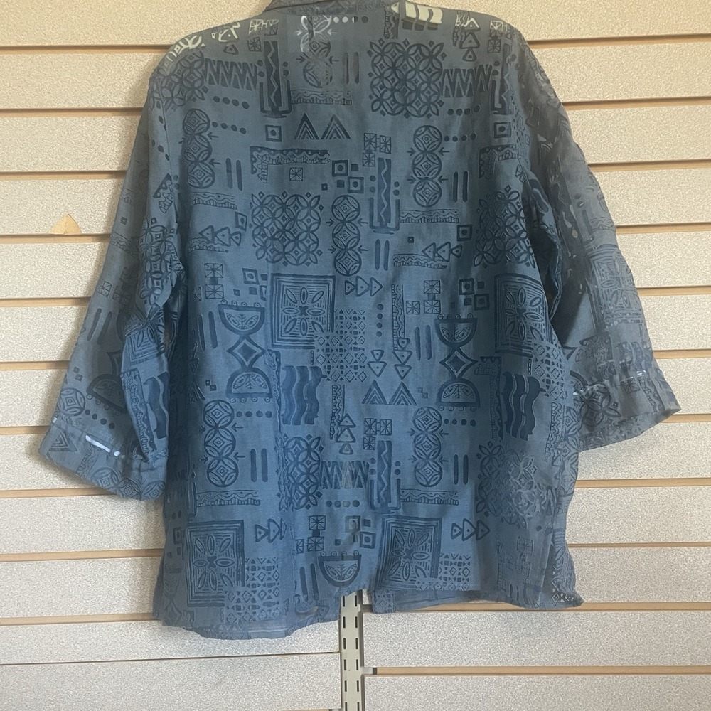 Alfred Dunner 3/4 Sleeve Button Down Shirt Blouse Size 16 Blue